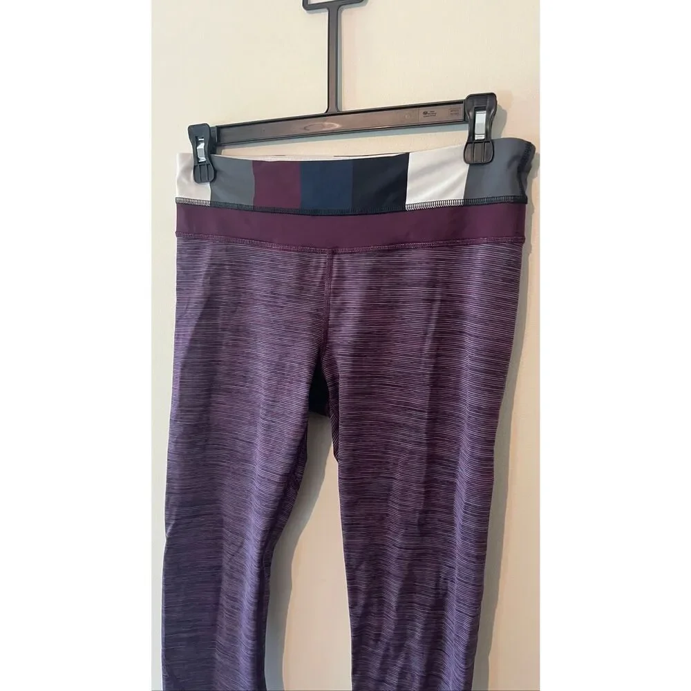 Lululemon Run Inspire Crop II Leggings Purple Striped Size 8 Zipper Pocket